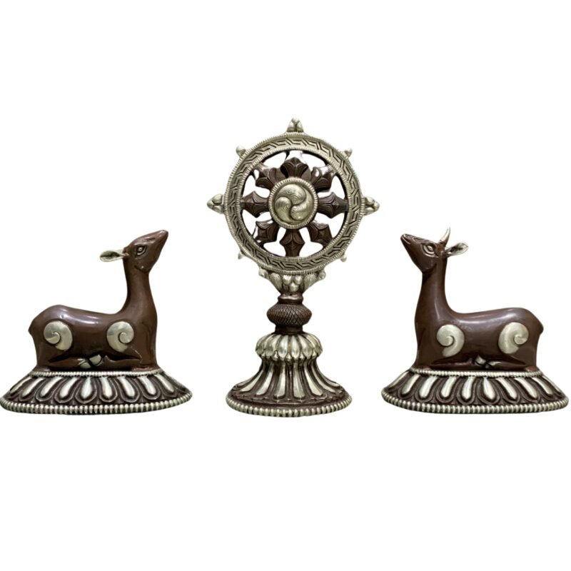 Dharma Wheel Deer Set | Silver Plated Oxidised Copper