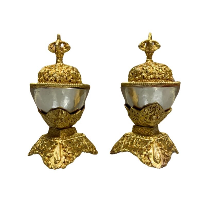 Handmade Tibetan Kapala Set | Gold Plated Ritual Skull Cup