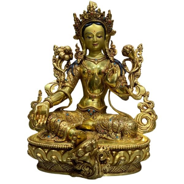 24 K Gold Plated Handcrafted Green Tara Dolma Statue