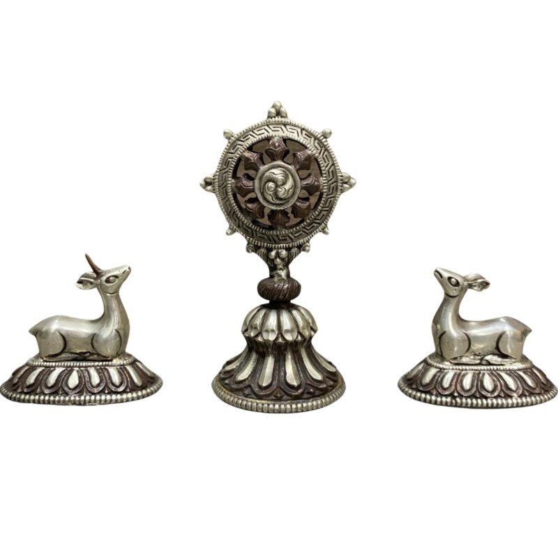 Dharma Wheel Deer Set | Silver Plated Oxidised Copper