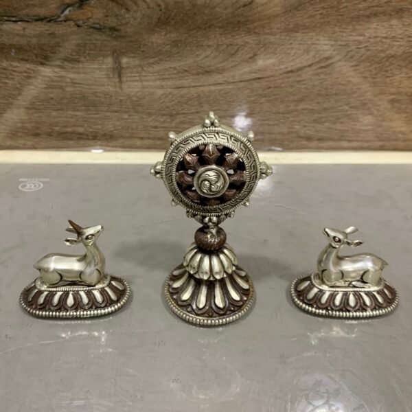 Dharma Wheel Deer Set | Silver Plated Oxidised Copper