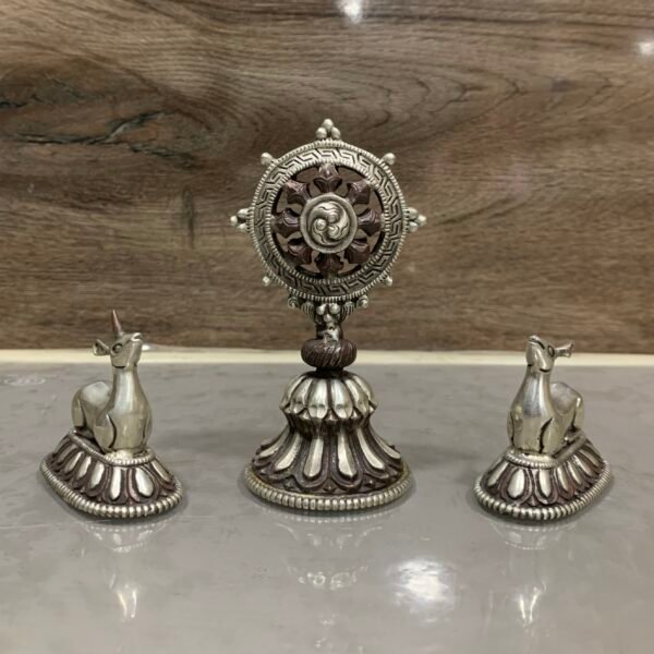 Dharma Wheel Deer Set | Silver Plated Oxidised Copper