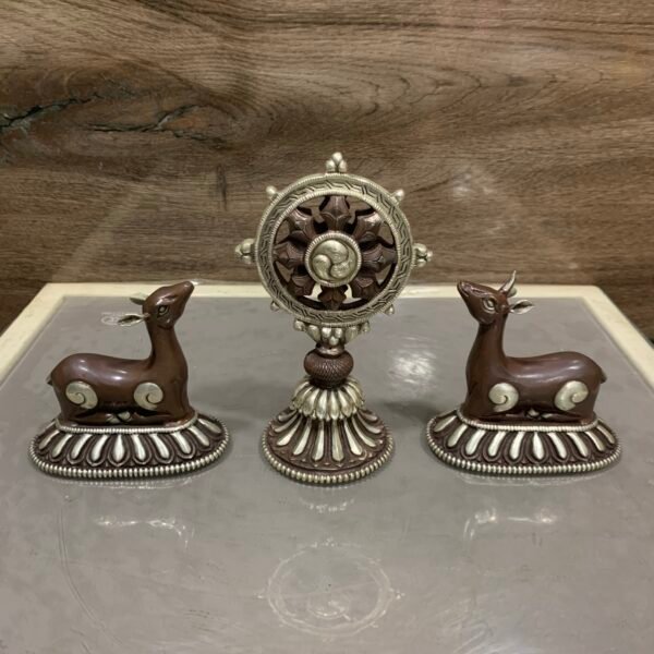 Dharma Wheel Deer Set | Silver Plated Oxidised Copper