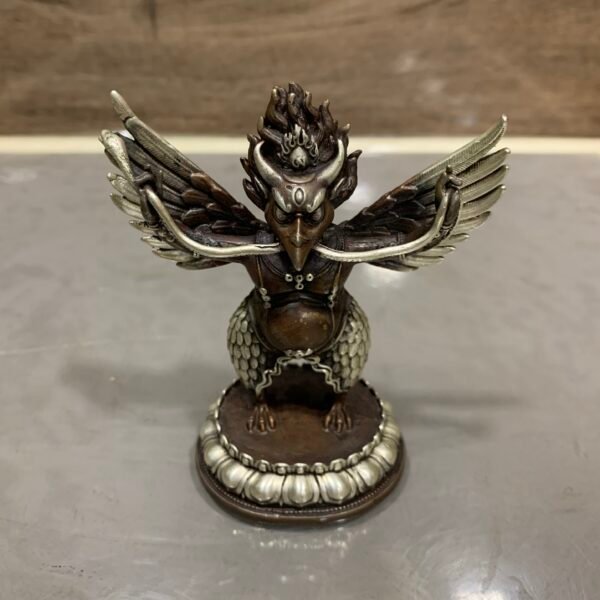 Garuda Statue | Silver Plated Oxidised Copper Figurine