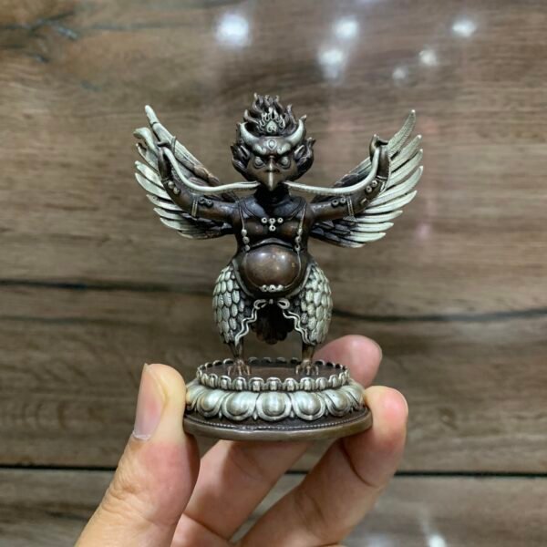 Garuda Statue | Silver Plated Oxidised Copper Figurine