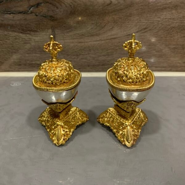 Handmade Tibetan Kapala Set | Gold Plated Ritual Skull Cup