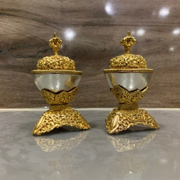 Handmade Tibetan Kapala Set | Gold Plated Ritual Skull Cup