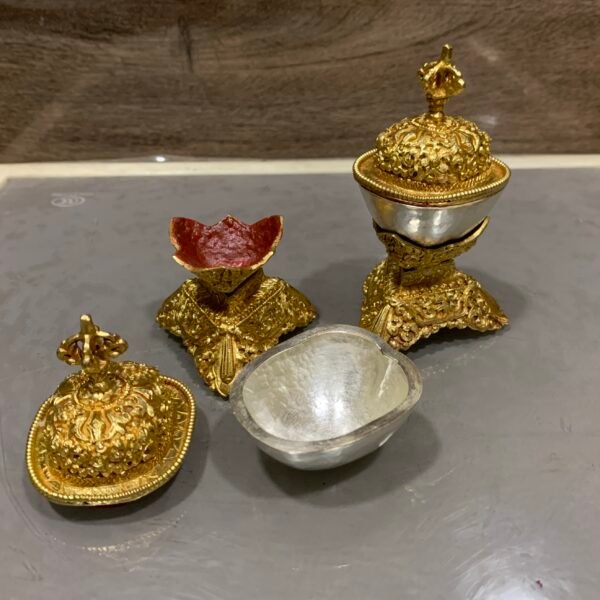 Handmade Tibetan Kapala Set | Gold Plated Ritual Skull Cup