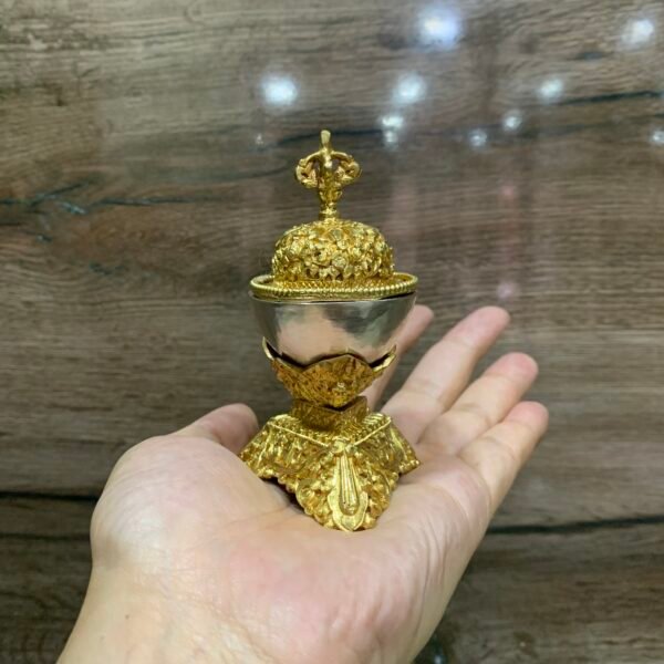 Handmade Tibetan Kapala Set | Gold Plated Ritual Skull Cup