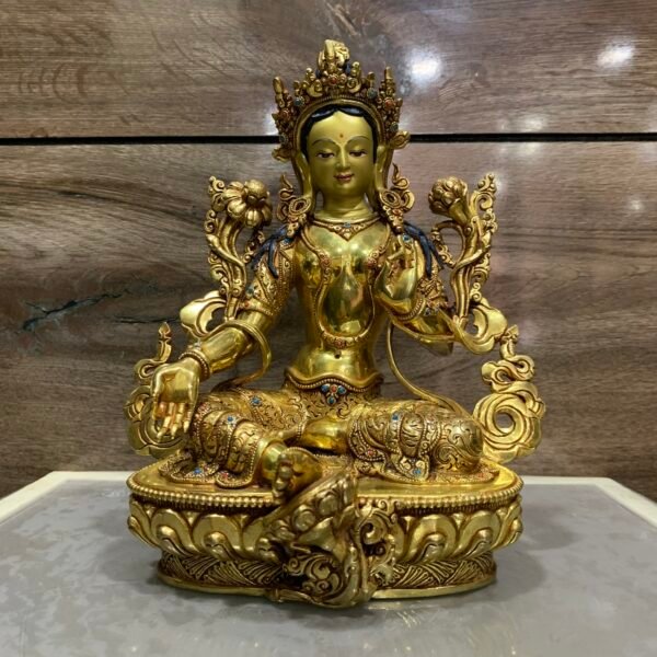 24 K Gold Plated Handcrafted Green Tara Dolma Statue