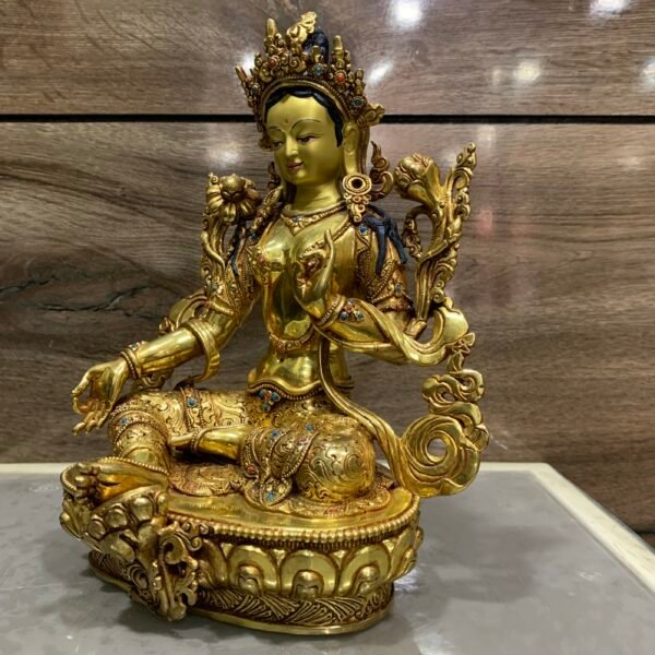 24 K Gold Plated Handcrafted Green Tara Dolma Statue