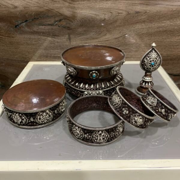 Silver-Plated Handmade Tibetan Mandala Offering Set