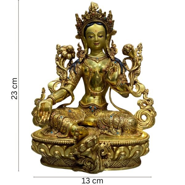 24 K Gold Plated Handcrafted Green Tara Dolma Statue